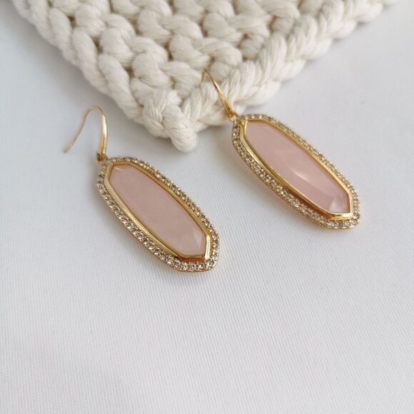 Authentic Alicia Bonnie Abigail - Gold Rose Quartz Drop Earrings - Picture 2 of 3